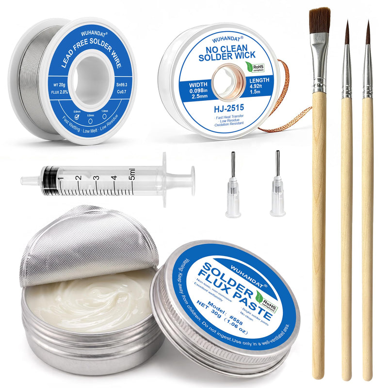 Flux Soldering Flux, Soldering Flux, Soldering Paste SMD 30 g | Solder Flux, Flux Paste, No Clean Flux, includes a roll of desoldering wire, a roll of solder and soldering accessories