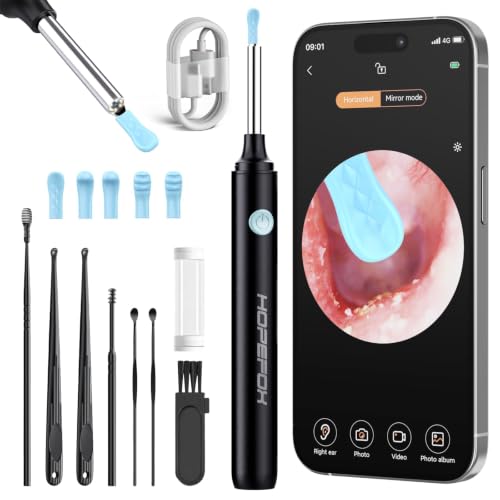 Ear Wax Remover, Ear Cleaner, 1080P HD WiFi Ear Cleaner with Camera and 6 LEDs Lights, Ear Cleaning for Baby, Children, Adults (Matte Black) | 1080P HD-Kamera, 6-Achsen-Gyroskop und WiFi-Verbindung für präzise Sicht. Ohrenschmalz Entferner mit 6 LED-Li...