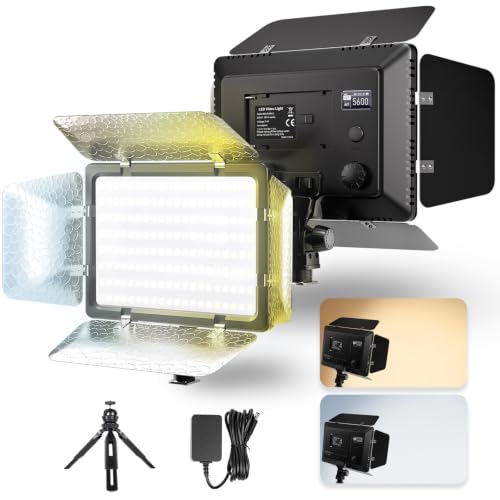 Mettlelite SL240B LED Video Light with Barndoor & Mini Tripod, Ultra Bright Bi-Color Panel, Dimmable 3200K-5600K CRI 95+, Portable Studio Lighting Kit for Photography, Video & Live Streaming