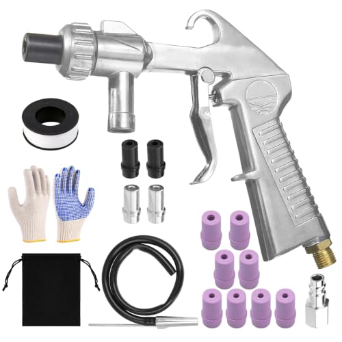 Sandblasting Gun Set 16 Pieces with 14 Nozzles, Compressed Air Sand Blaster | With 1 m hose, metal sand blasting gun for rust removal, paint removal and cleaning