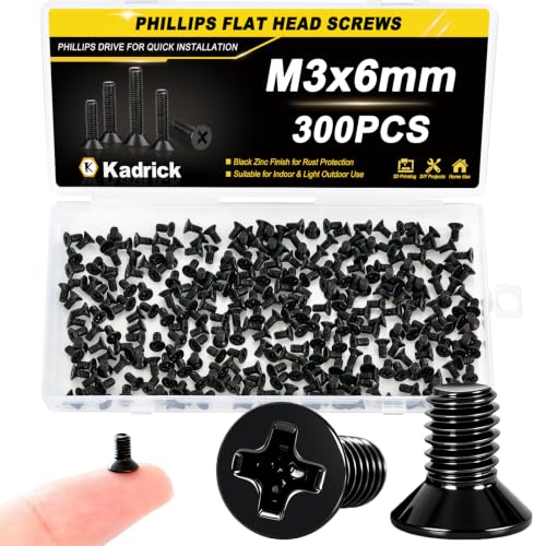Kadrick M3 x 6mm countersunk flat head screws, 300-piece screw and bolt assortment set
