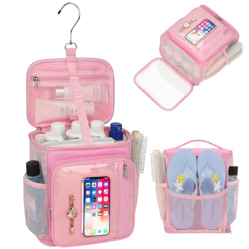 CUBETASTIC Mesh Shower Caddy Bag Portable - Large Capacity Shower Bag with Waterproof Phone Pocket & Sturdy Hook, Dorm Shower Caddy for Travel, Gym, College Essentials for Women & Men (Pink, M) Pink