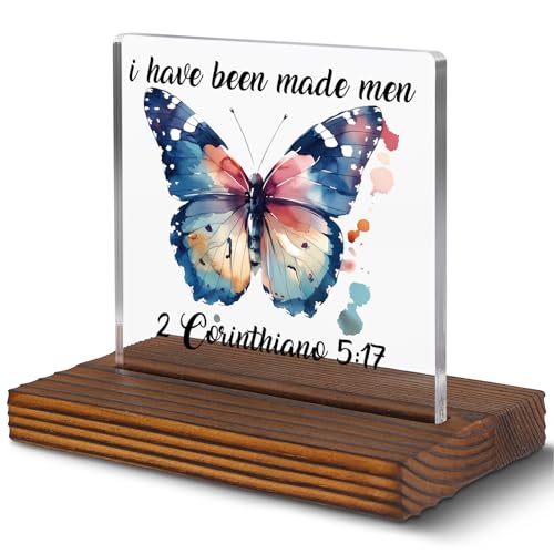 2 Corinthians 5:17 Christian Butterfly Desk Sign for Women Teen Girls Friend, Faith Based Inspirational Acrylic Plaque, Spiritual Encouragement Gift for Office Bedroom Decor EC426