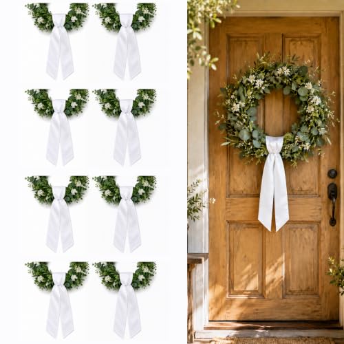 White decorative wreath storage sash by luperasol, 4.5 inches wide and 56 inches long, for front door wreath display or storage.