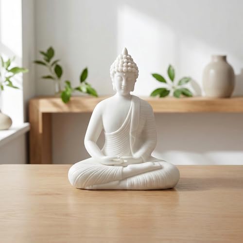 4.3" Shakyamuni Buddha Figurine White Ceramic Zen Decor 4.3INCH