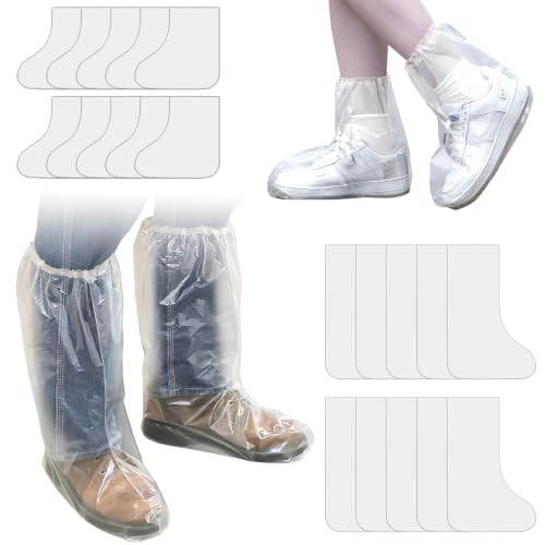 20 Pairs Waterproof Shoe Covers (10 Long + 10 Shorts), Reusable Rain Protectors for Shoes and Boots, Non-Slip Transparent Overshoes with Elastic Band, One Size Universal