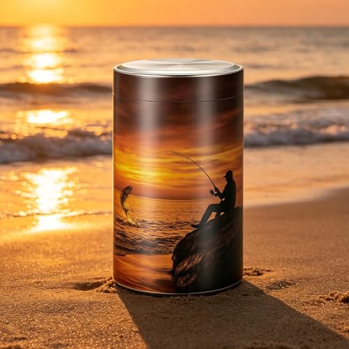 Dletay Small Urn for Human Ashes Aluminum Memorial Ashes Keepsake Cremation Urns for Male Female Decorative Fishing Mini Urn Sharing 3.54 Inches