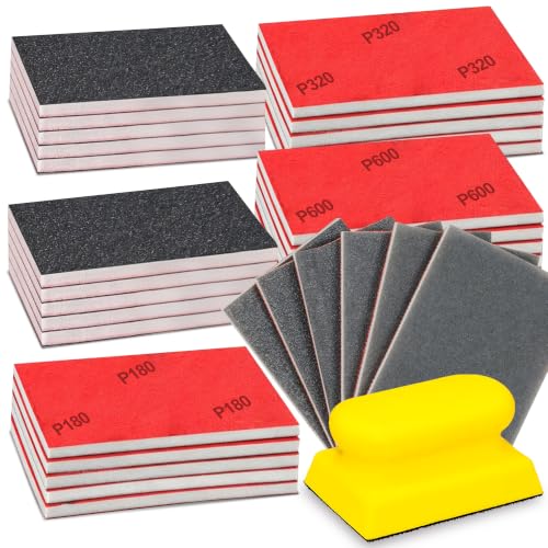 30 Pcs Sanding Sponge Kit,120-600 Grit Foam Wet Dry Washable Sanding Pads with Sanding Block, 3x4 Inch Wet Dry Foam Sandpaper for Wood, Metal,Drywall,Furniture