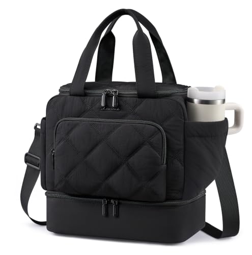 LOVEVOOK Insulated Lunch Bags for Women, Double Deck Adult Lunch Box, Quilted Puffer lunch Bag Women, Wide Opening, Durable & Reusable Large Lunch Cooler For Work Picnic Travel Meal Teacher