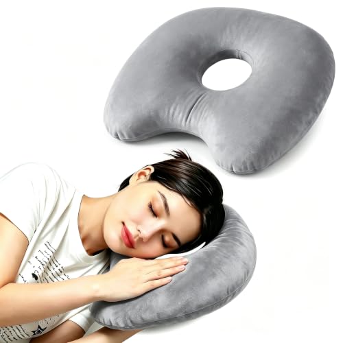 Ear Piercing Pillow – Side Sleeper Ear Hole, Adjustable, Gray
