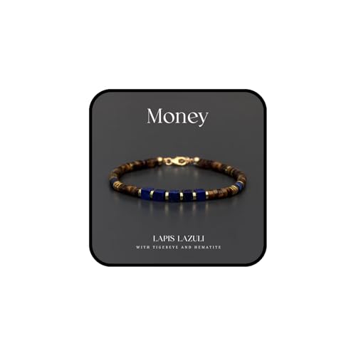 Feng Shui Wealth Bracelet for Men, Lapis Lazuli Tiger Eye Hematite Beaded Bracelet Adjustable Brown Blue Stone Bracelets Money Prosperity Spiritual Jewelry Gift Lapis Lazuli+Tiger Eye