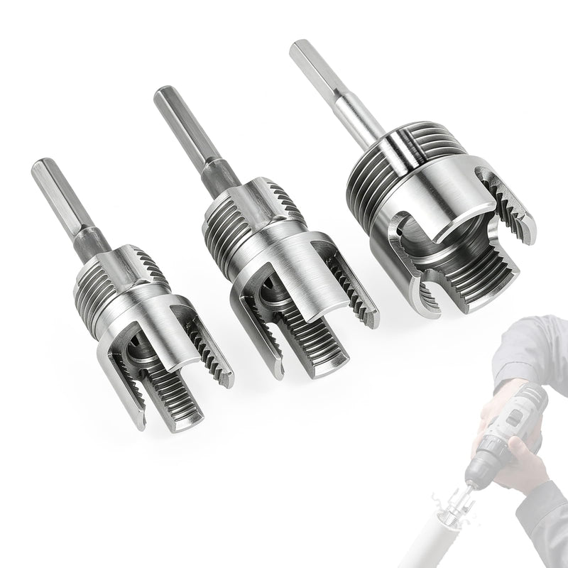 Pipe Tap Set, 3 Pieces, 1/2 Inch, 3/4 Inch, 1 Inch - Internal and External Tap, Tap Opener Pipe Tap for PVC, PP and PE Water Pipes