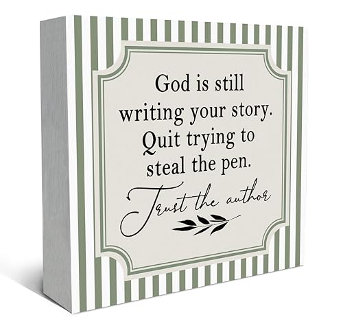 SRADMO Christian Wood Box Sign Desk Decor, Christian Gifts for Women, God Is Still Writing Your Story Bible Verse Theme Wooden Block Box Sign Decoration for Home Office Shelf Table Decor White 3 5″×5″