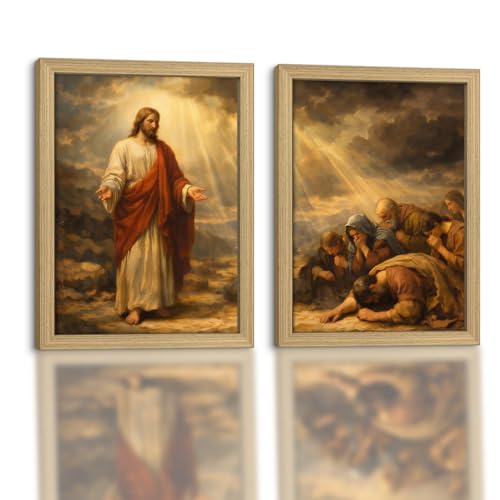 Framed Jesus Christian Canvas Wall Art 2Pcs 12X16 Inch Jesus Christian 026 16"L x 12"W
