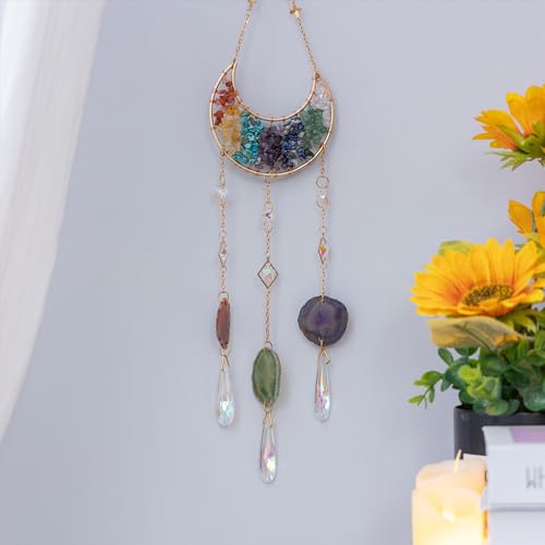 Crystal Hanging Decor Moon Wall Ornament with Agate Crystal Sun Catcher