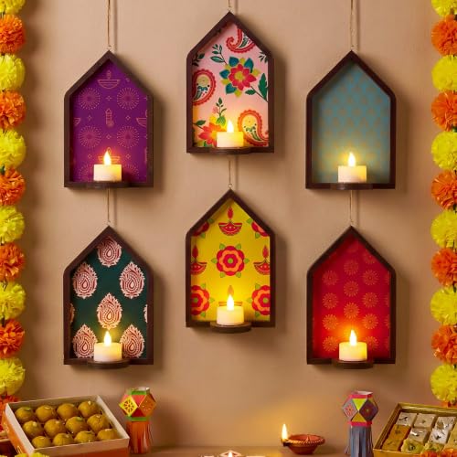 Mumufy 6pcs Diwali Tealight Candle Holder Diwali Decoration Jharokha Design