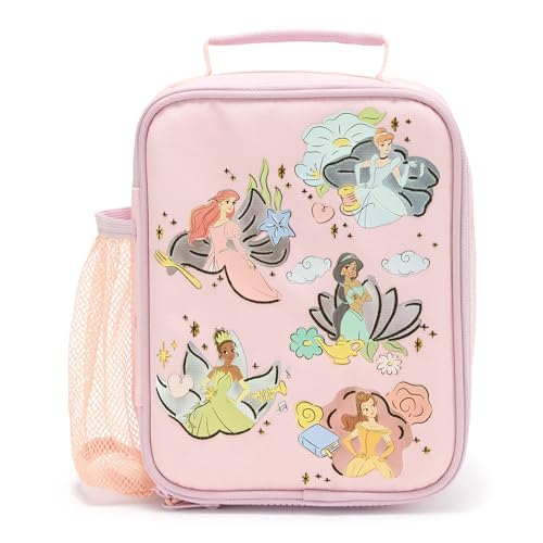 Disney Store Official Princess Insulated Lunch Box For Kids With Side Mesh Pocket, Water Resistant Design, Backpack Attachment Snaps, Interior Name Label, Disney Screen Art Featuring 5 Princesses Princess26