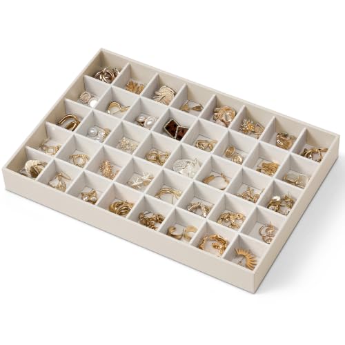 VLANDO Stackable Jewelry Tray, 40-Grid, Soft Velvet, Removable Dividers Beige 40 Grids 1