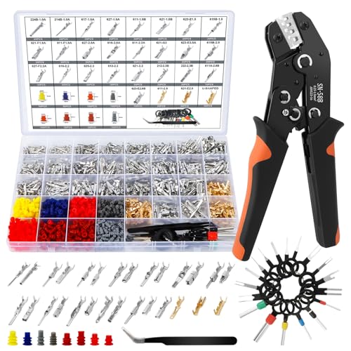 1379pcs Car Connector Pins Kit with SN-58B Crimping Tool, Plug Pins Automotive 1.0-3.5mm, Crimping Pliers 0.25-1.5mm² AWG 23-16, Sealing Plugs and 18 Pin Out Tool for Car, Motorcycle and Boat 1380 Pieces