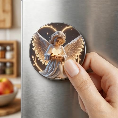 2D Flat Guardian Angel Fridge Magnet, Religious Heart Angel Refrigerator Magnet, Spiritual Decorative Magnet for Fridge Whiteboard Locker