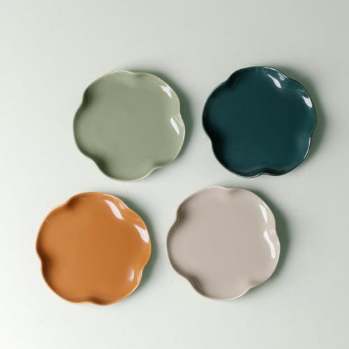 Ceramic Spoon Rest, 4 Pack Spoon Holder for Stove Top, Suitable for Placing Spoons, Spatulas, Whisks, Ladles （Petal Shaped）