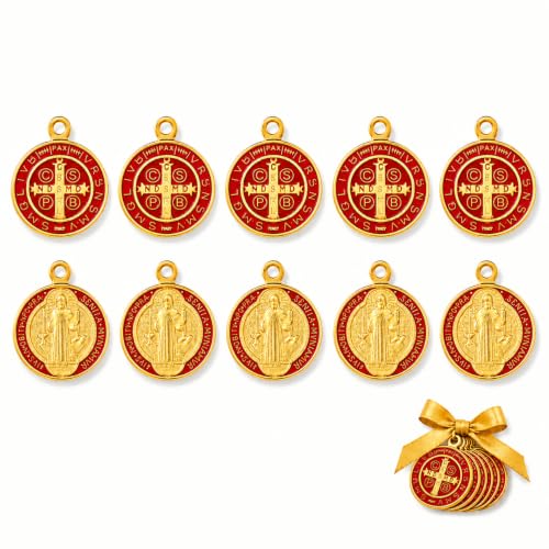 10 Pack Red Saint Benedict Cross Medal