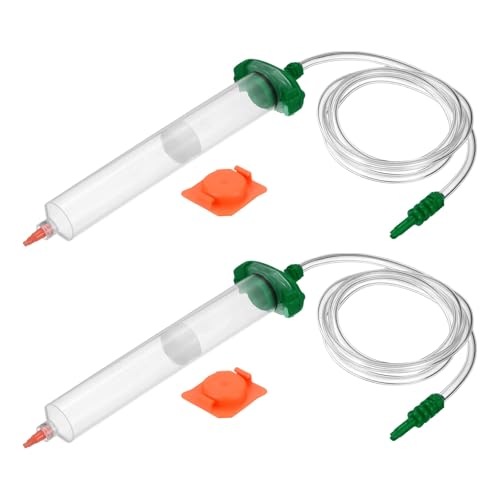 uxcell 55cc glue dispenser syringe kit with clear air tubing, connector adapter, piston, end cap and top hat, green