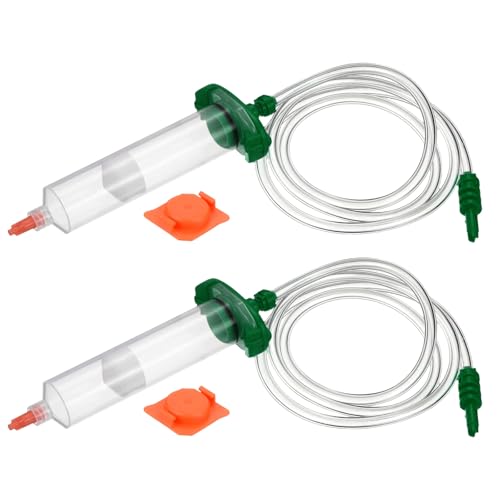 uxcell 2Pcs 30cc Air Tubing Glue Dispenser Syringes Kit, Syringes Connector Adapter Plastic Clear Tube Sleeve with Piston, End Cap, Top Hat for Industrial Glue Liquid Dispensing, Green