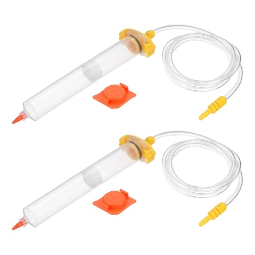 uxcell 55cc air tubing glue dispenser syringe kit with clear plastic tube, piston, end cap and yellow top hat