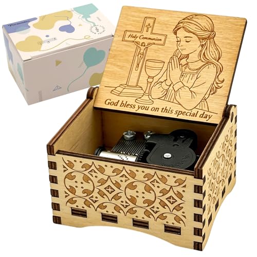 Pursuestar Wooden Wind Up Music Box Plays The Lord’s Prayer for Girls Lady Holy Communion