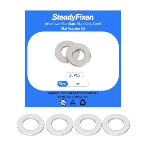 25-piece SteadyFixen 3/8-inch silver 316 stainless steel marine flat washers for corrosion-resistant fastening