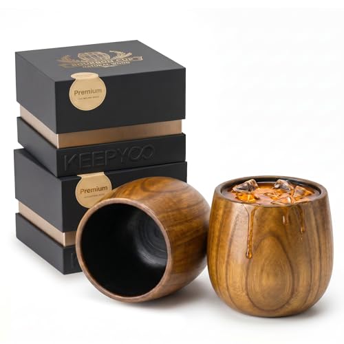 Wooden Whiskey Glass, Solid Wood Bourbon Tumbler with Charred Finish, Adds Subtle Wood Aroma, Old Fashioned Cup for Bourbon Scotch Rye, Unique Whiskey Gifts for Men Dad Husband (2) 2