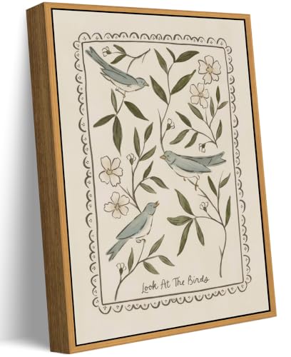Floating Framed Look At The Birds Canvas Wall Art, Bible Matthew 6:26 Painting Picture Wall Decor, Christian Bird Poster Printed Artwork for Living Room Church Bedroom Home Decoration 12x16in Bible Birds 16"L x 12"W