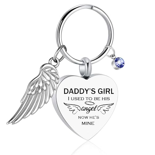 Heart Cremation Jewelry Urn Keychain for Ashes for Women Men, Keepsake Memorial Heart Urns Pendant for Human Ashes,Silver-Daddy's Girl Silver-Daddy's Girl