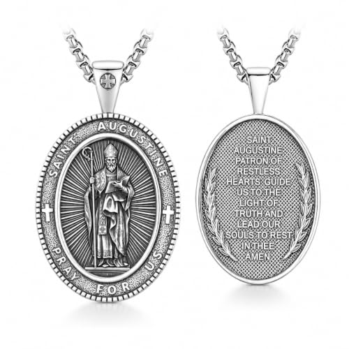 CRMAD St Benedict/St Michael/St Christopher/Virgin Mary/St Joseph/St Anthony Saint Pendant Bible Verse Prayer Necklace Religious Jewelry for Men Women Saint Augustine