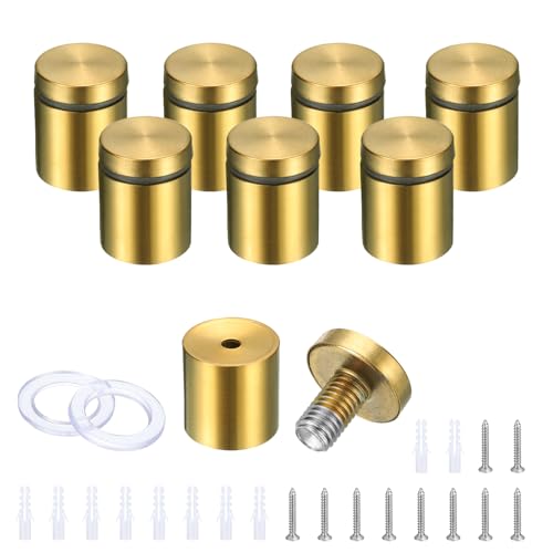 uxcell gold stainless steel standoff screws and anchors for bathroom mirrors, acrylic signs, picture frames, 8-piece kit