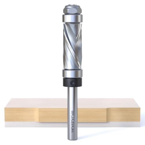 REKCKRUL pattern flush trim router bit with 1/4-inch shank, top and bottom bearings, 1/2-inch cutting diameter
