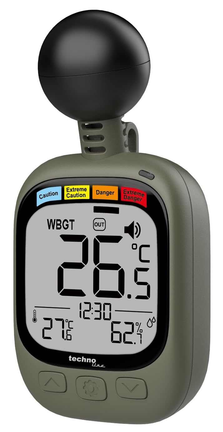 technoline EA 3060 WBGT Meter - Heat Stress Monitor with Temperature & Humidity Display | WBGT Warning System | Indoor/Outdoor | Alarm Function | Ideal for sports, work and outdoor activities