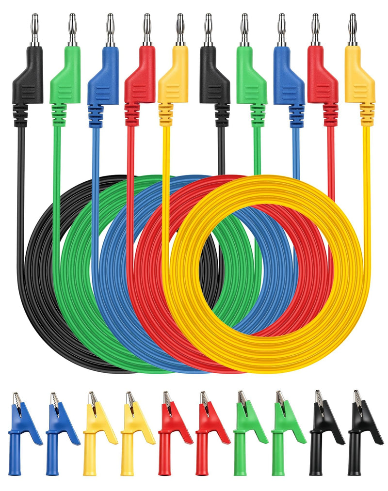Multimeter Test Leads Banana Plugs Alligator Clips Set 5 Colors 105cm | Test Leads Banana Plugs + 10 Clips Silicone Cable Test Cables for Multimeters, Automotive Electrical Appliances, Laboratory & Testing, Multicolor