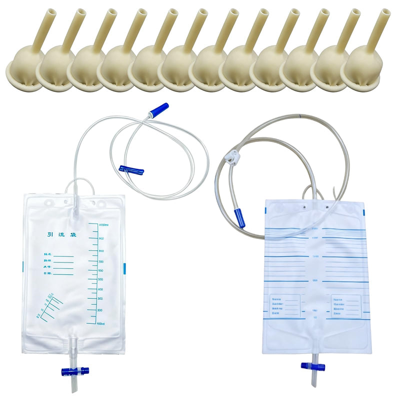 Urinal Condom for Men (35 mm) + 2000 ml Urine Bag + 1000 ml Urine Bag Pack of 15 | Worry-free day and night, no need to replace frequently, saving you time and effort