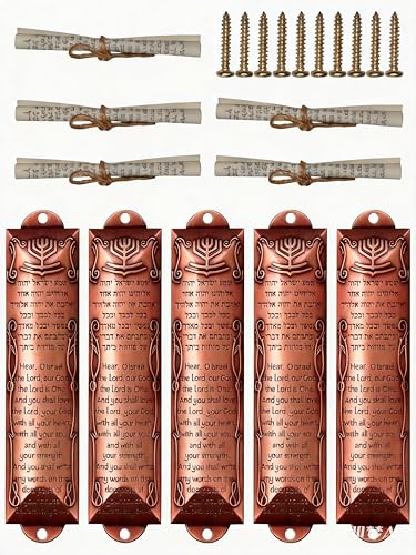 Mezuzah for Door – Easy Installation with Scroll, 5.3" Tall, Features English & Hebrew Scripture, Home Blessing Religious Decor, Perfect Jewish Gift (Fits 4-Inch Scroll), Bronze, 5 Packs
