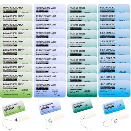 40 Pieces Suture Material, Suture Material, 4 Materials, 2/0, 3/0, 4/0, 5/0, Ideal Suture Exercise Thread for Students, Needle and Thread Set, Refill Pack for Surgical Suture Set