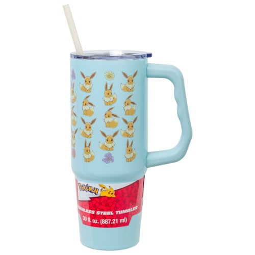 Silver Buffalo Pokémon Flower Cafe Eevee, Stainless Steel Tumbler, 30oz