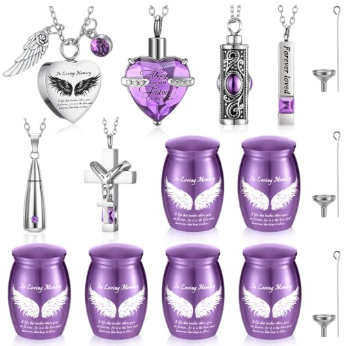 Ecation 12 Set Small Urn Cremation Jewelry Necklaces for Ashes Stainless Steel Keepsake Urns Memorial Locket Mini Ash Holders Waterproof for Human Adult Female Male Family Loved One (Light Purple) Light Purple