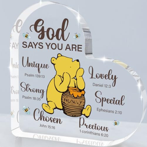 Cute Bear Inspirational Acrylic Desk Accessories Sign, Christian Religious Gifts for Women, Bear Bible Verse Encouragement Presents for Sister Mom Friend, Home Office Desk Decor Cheer Plaques Bear-5 4.0x4.0