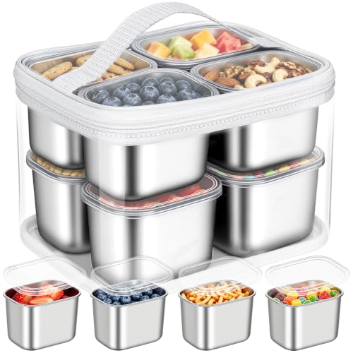 Snackle Box Container, 8 Stainless Steel Compartments with Individual Lids 8 Compartment(8.5"L x 6.6"W x 5.6"H)