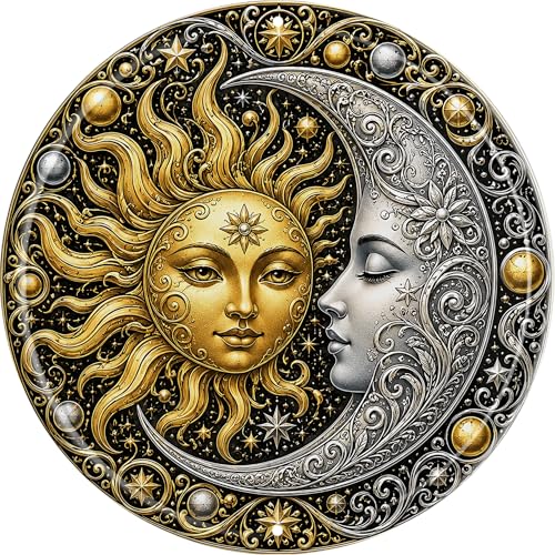 Sun Moon Metal Sign 8x8in Round Celestial Plaque for Bedroom Wall Decor Spiritual Gift The Sun And The Moon