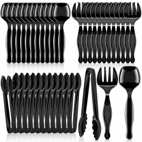 36Pcs Disposable Plastic Serving Utensils Set (Black) Black