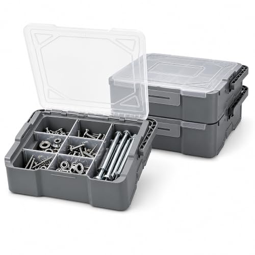 Mowhut hardware organizer box 2 pack, stackable screw storage cases with divided compartments
