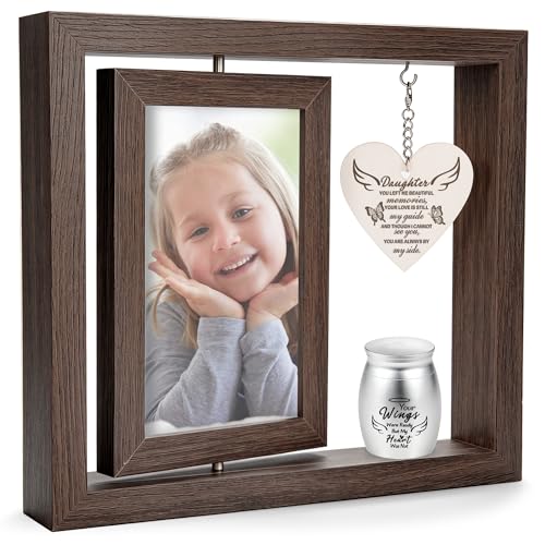 Rotating Wooden Memorial Picture Frame with Urn, 4x6 Photos, Daughter